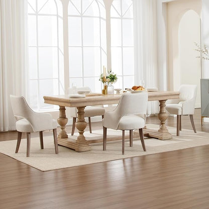 Linen Dining Chairs Set of 6, Upholstered Farmhouse Kitchen Chair Accent Chairs Side Chair with Wood Legs for Living Room/Dining Room/Bedroom/Restaurant, Upgraded Size, Cream