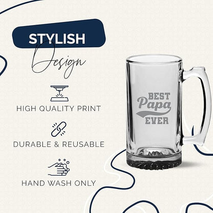 Best Papa Ever Beer Glass - 16oz Beer Mug Drinkware Gift, Fathers Day Present, Best Papa Mug, Gifts From Son and Daughter, Gifts For Dad, Daddy's Sippy Cup and Wine Glass, Gift for New Dads