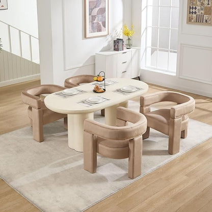 Khaki Dining Chairs Set of 3, Upholstered Velvet Barrel Chairs with Arms Comfy Side Chairs for Living Room/Dining Room/Reception