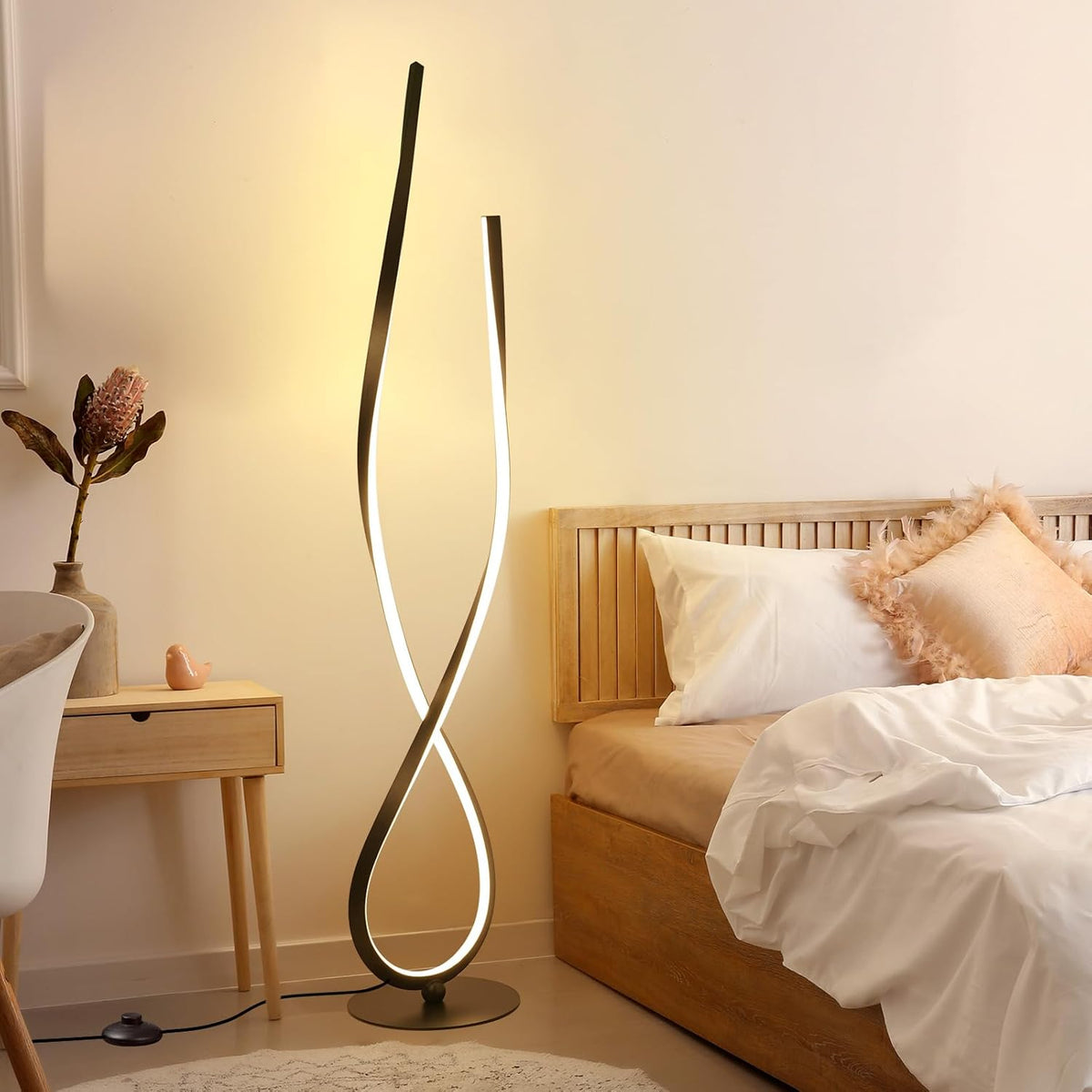 NUÜR Spiral Floor Lamp, 59" Tall Black LED Modern Standing Floor Lamp with Remote Control, Arched Bright Floor Lamps for Living Room Bedroom Office Home (Spiral Floor Lamp)