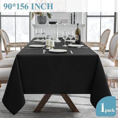 VidaFete 1 Pack Tablecloth 90 * 156inch Rectangle Table Cloth Polyester, Stain Wrinkle Resistant Polyester Dining Table Cover for Kitchen Dinning Party Wedding Tabletop Buffet Decoration(Black)