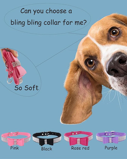 Bling Dog Collar for Small Medium Large Dogs, Crown Rhinestone Dog Collars for Girl and boy Dog, Diamond Puppy Collars, Adjustable Leather Suede SOFE Cat Collar (XS(8.2"-10.6"/21CM-27CM), Purple3)