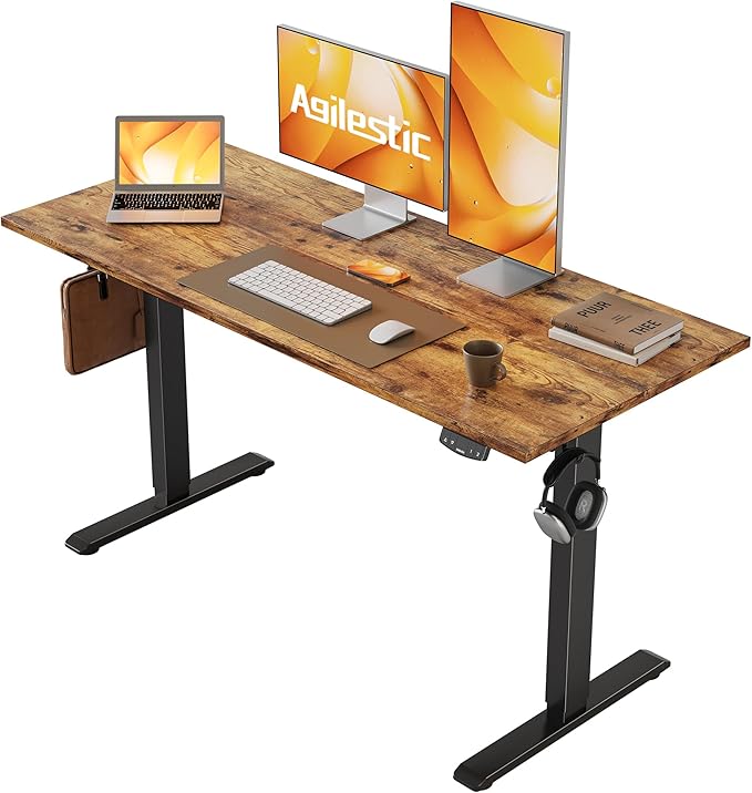 Agilestic Electric Standing Desk, 48 x 24 Inches Height Adjustable Desk, Sit Stand up for Work Office Home, Ergonomic Rising Computer Table with Memory Preset, Rustic Brown