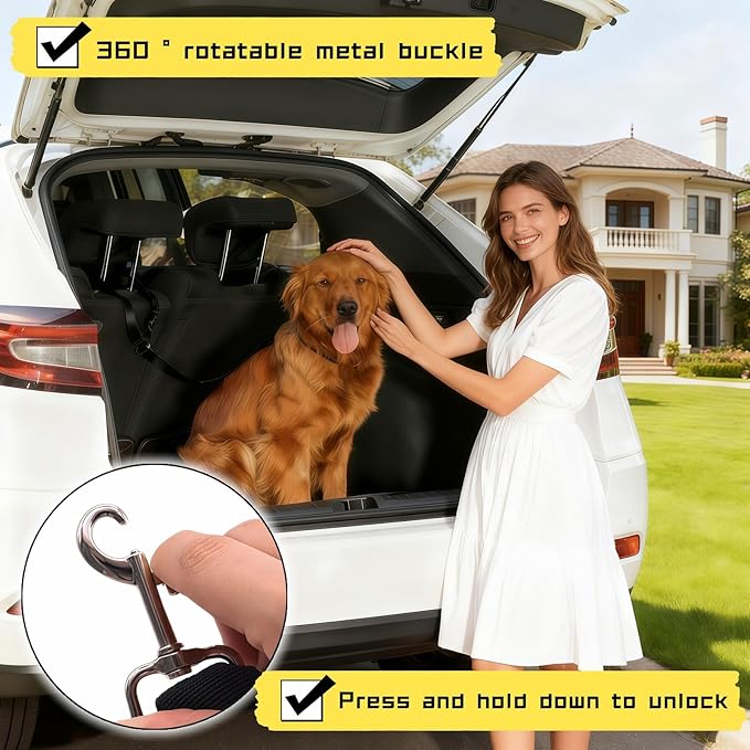 2-in-1 Car Seat Belt for Dogs, Headrest Dog Safety Harness & Leash - Adjustable Nylon Vehicle Pet Restraint, Tangle-Free Travel Solution for Small to Medium Dogs, 2-Pack