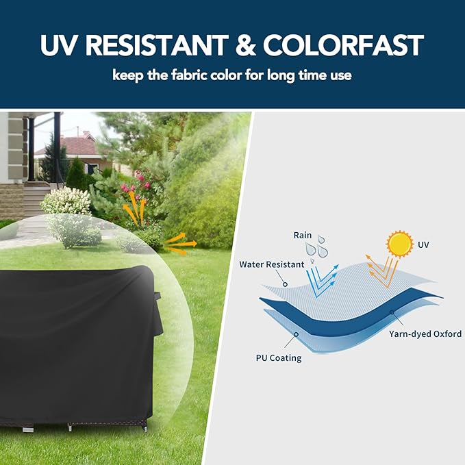 Easy-Going Rectangle Patio Furniture Cover Waterproof Outdoor Dining Table and Chair Cover Anti-UV Outside Sectional Sofa Set Covers (98"L x 78"W x 32"H, Black)