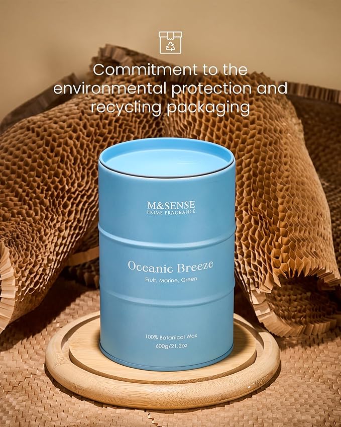 M&SENSE Oceanic Breeze Scented Candles Summer Soy Candle, Beach Candles Scented for Stress Relief Meditation Relaxing, Housewarming Gifts for Women Men, 11.3oz 70 Hour Long Burning