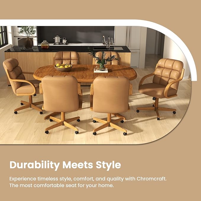 Chromcraft Douglas Set of 1 Classic Caster Swivel Tilt Dining Chairs Swivel Tilt Dining Chairs, Kitchen Chairs (Taupe-Chestnut)