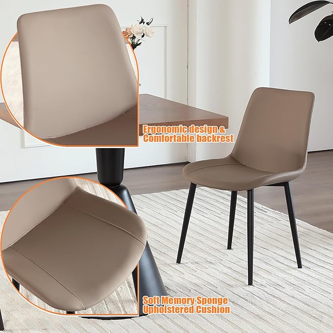 Leather Dining Chairs Set of 4, Mid Century Modern Faux Leather Kitchen & Dining Room Chairs, Comfortable Dinner Chair Kitchen Chairs for Restaurant Living Room, Cafe, Home (4, Coffee)