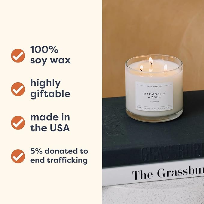 Calyan Wax Co. Everyday 3 Wick Scented Candle Gift Set - 4 Luxury Scented Candles - 43 Hour Burn - 3 Wick Non Toxic Soy Wax Candles - Long Lasting Large Glass Jar Candle for Home - 14.9oz