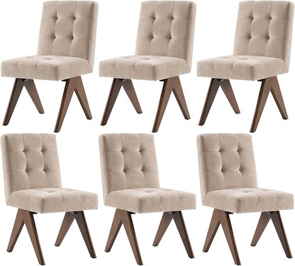 Rowill Modern Upholstered Dining Chairs Parsons Chair Linen Fabric Kitchen Chairs Tufted Armless Dining Room Chairs with Wood Legs Set of 6, Khaki