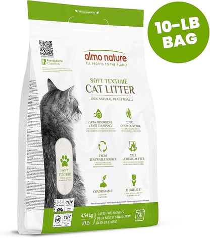 Almo Nature Soft Texture Cat Litter 10 lbs - Plant-Based, Clumping, Biodegradable, Non-Toxic, Compostable, Eco-Friendly, Odor Control, Low Dust, Safe for Cats & Kittens