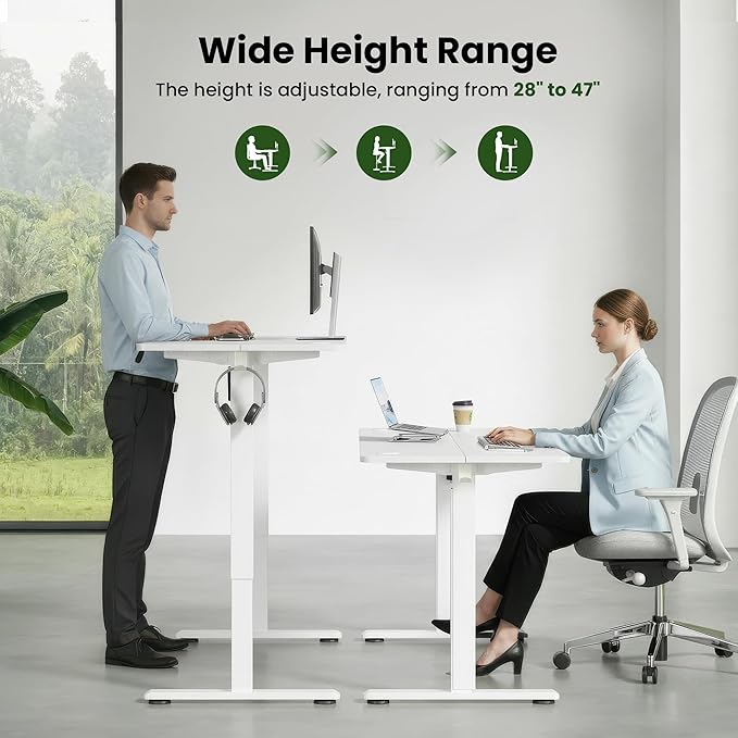 Casaphoria 48 x 24 inches Electric Standing Desk, Sit to Stand Desk with Memory Height Adjustment, Home Office Computer Desk for Writing and Games, White
