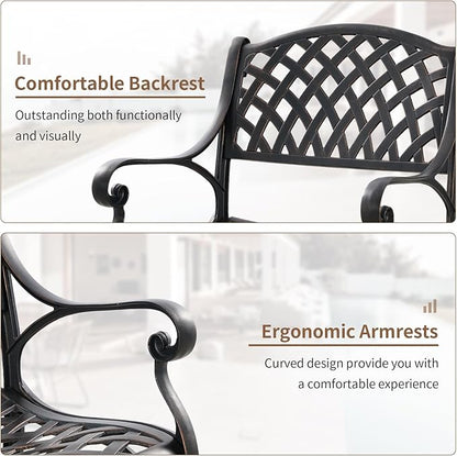 Cast Aluminum Patio Dining Set, Outdoor Bistro Set, 31.5" Round Outdoor Dining Table with Umbrella Hole, 2 Patio Chairs for Yard Porch Garden Balcony