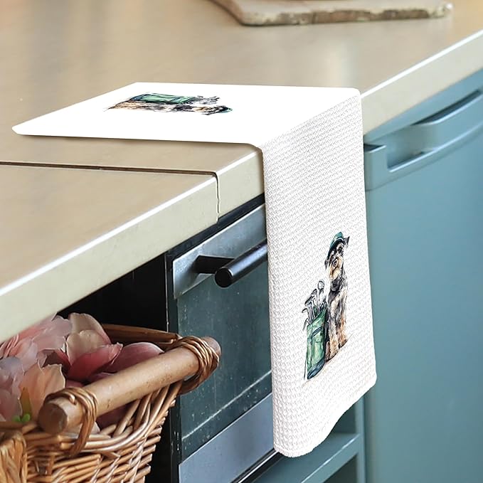 Golf Dog Kitchen Towels - Schnauzer Dish Towels, Sports Gifts, Pet Golf Club Decorative Absorbent Dishcloths Hand Towels for Kitchen Gym Spa Decor 16x24 Inches