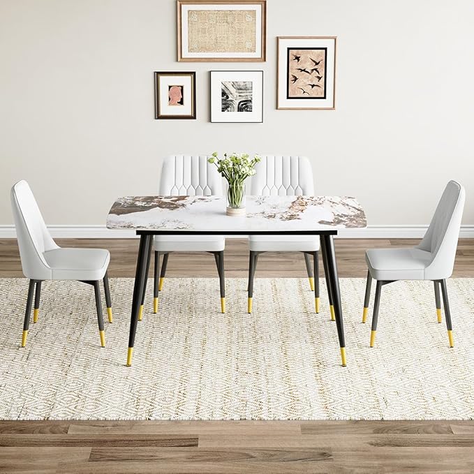 Small Dining Table Set for 4, 50'' Sintered Stone Dining Table with 4 Chairs, Easy to Assemble, Suitable for Small Spaces