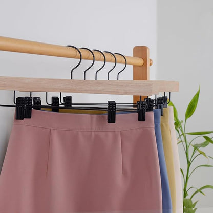 Nature Smile Deluxe Wooden Pants Hangers,Solid Rubber Wood Jeans Skirt Hanger Without Painting,with Adjustable Black Clips and Rotatable Hook,Pack of 10(Natural unvarnished)