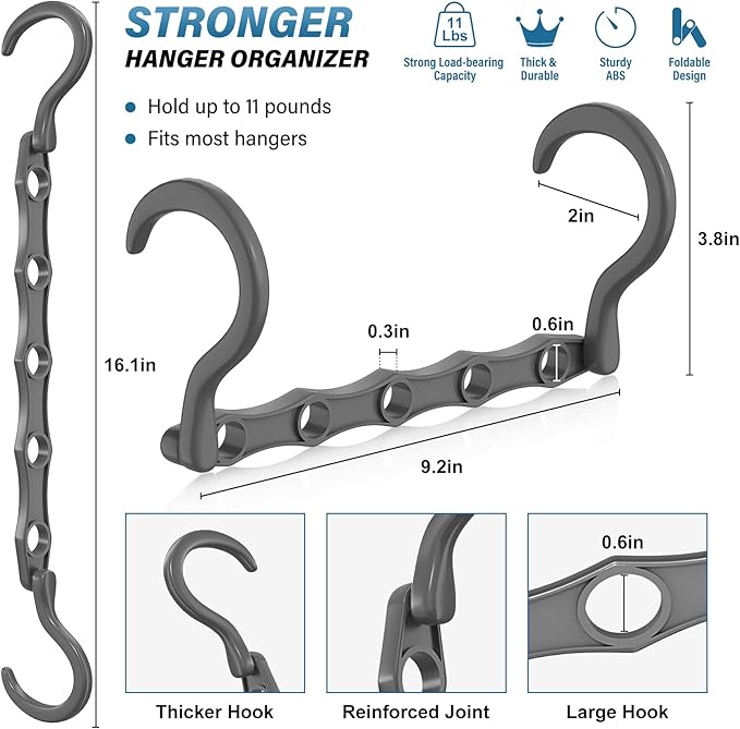 24 Pack Hangers Space Saving Magic Plastic Hanger Organizer Shirt Space Saving Hangers, Multi Clothes Hangers Space Saver for Closet Organizers Storage College Dorm Room Essentials, Grey