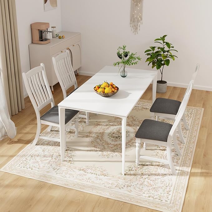 Giantex Wood Dining Chairs Set of 4, Farmhouse Kitchen Chairs with Solid Wood Frame, Max Load 355 Lbs, Armless Upholstered Dining Side Chairs with Cushion Seat, Slat Back Dining Room Chair, White