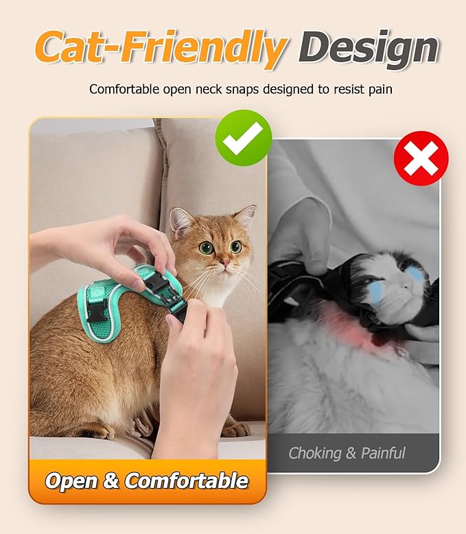 Halypet Cat Harness and Leash Set [MAX Safety 4th-Gen Upgrade] Escape Proof Adjustable Cat Leash Comfortable Soft Vest Easy to Wear Kitten Harness with Reflective Strip for Cats Walking, S Green