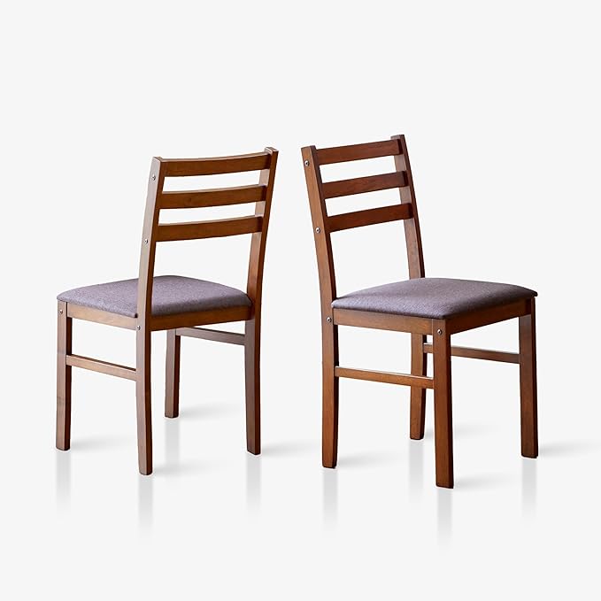 Livinia Seattle Modern Farmhouse Kitchen Dining Room Chair Set of 2, Solid Wood Fabric Upholstered Cushion Seat Wood Ladder Back Chairs (Antique)