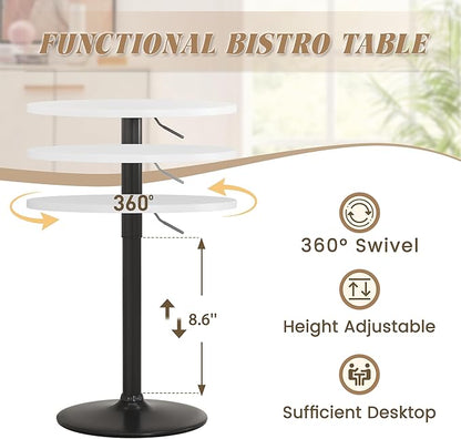 Shahoo Round Bar Table, Adjustable Height and 360° Swivel Bistro Pub Table, Cooktail Table for Bar, Bistro, Dining Room, White