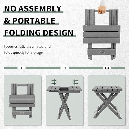 FUNBERRY Outdoor Folding Adirondack Side Table, Portable No Assembly Patio End Table HDPE All Weather