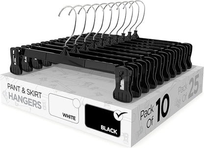 Sharpty Pant & Skirt Hangers - Closet Hangers for Shorts, Shirts, Jeans, Dresses, Slacks, Coats, Clothes, Clothing, Garments & More - Durable, Space Saving & Non-Slip, Black - 10 Pack