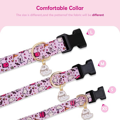 Faygarsle Fall Dog Collar Adorable Ghost Pattern Halloween Collar for Dogs Autumn Collar for Small Medium Large Female and Male Dogs Cute Neckwear for Dogs Purple Collar for Boy Girl Dogs XS
