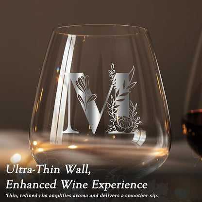 Initial Crystal Wine Glasses for Women Lady Friend Coworker Work Besties Gifts Colleague Manager Supervisor Executive Assistant Birthday Farewell Leaving Retirement Christmas Holiday Appreciation,M