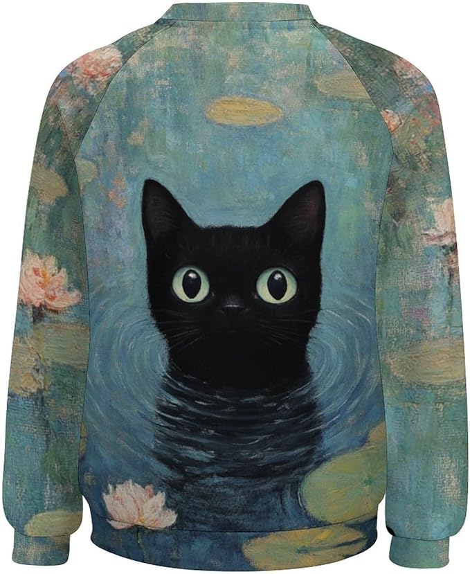 Long Sleeve Shirts for Women Cat Oil Painting Shirt 3D Graphic Sweatshirts Fall Pullover Crewneck Vintage Boho Tops