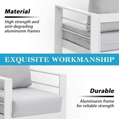 Wisteria Lane Aluminum Outdoor Patio Furniture Set with Footrest, Modern Patio Conversation Sets, Outdoor Sectional Metal Sofa with 5 Inch Cushion and Coffee Table for Balcony, Garden, Light Grey