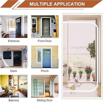 Reinforced Cat Screen Door Fits Door Size 34''x 82'', Heavy Duty Pets Proof Screen Door with Zipper, Prevent Dogs Cats Running Out from Home (White)