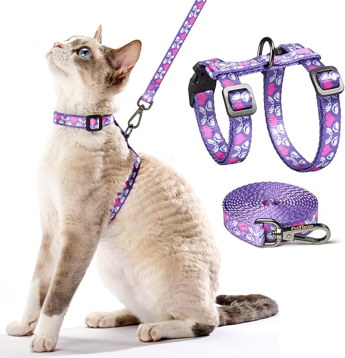 Cat Harness and Leash Set - Escape Proof Adjustable Cat Harness, Comfortable Soft Lightweight, Use Safe & Easy, Walking Travel Kitten Harness for Small Medium Large Cats (Purple Rabbit in Wonderland)