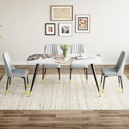 Modern Dining Table Set for 4, 62'' Sintered Stone Dining Table Set for 4, 4 Chair Kitchen Table Set, Easy to Assemble