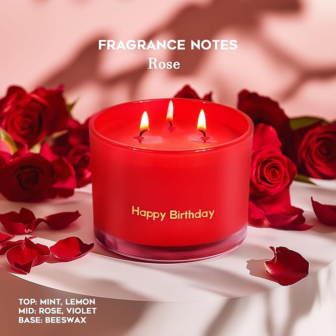 KONNI Red Rose Scented Candles Home 3 Wick Soy Candles, 12.35oz Luxury Relaxing Aromatherapy Candle for Women Men, 50 Hours Long Lasting Clean Burning Jar Candle, Romantic Lover Birthday Gift