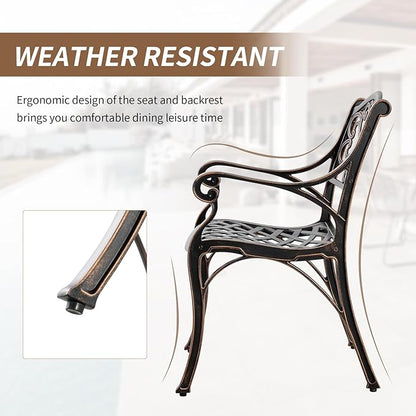 Cast Aluminum Patio Dining Set, Outdoor Bistro Set, 31.5" Round Outdoor Dining Table with Umbrella Hole, 2 Bistro Chairs for Yard Porch Garden Balcony
