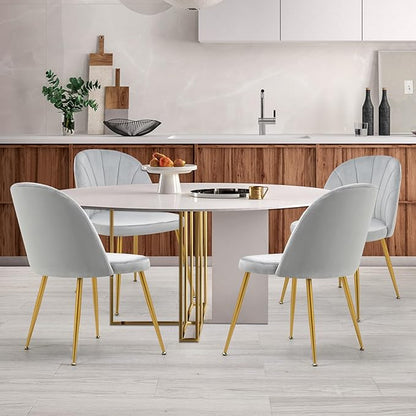 Velvet Dining Chairs Set of 2, Upholstered Mid Century Modern Dining Chairs, Armless Accent Chair with Metal Gold Legs for Living Room, Kitchen, Dining Room, Grey