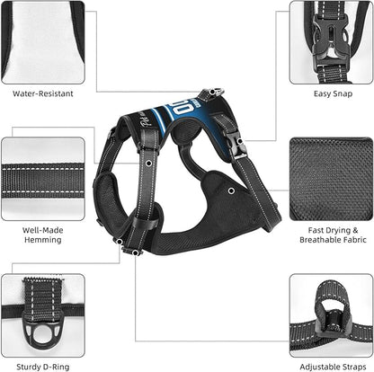 Custom Carolina Dog Harness with Reflective Stripes Personalized Name and Number Dog Vest Harness with Pet Traction Rope for Small Medium Large Dog