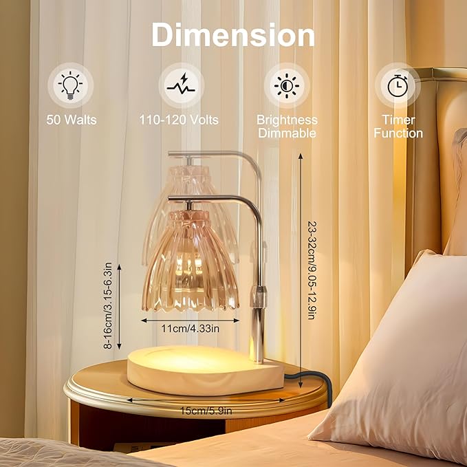Candle Warmer Lamp Dimmable Wax Melt Warming Lamp with Timer Scented Wax Candle in Jar During Bathing & Yoga & Meditation with 2 Bulbs Home Decor Gift for Female (Pleated Skirt)