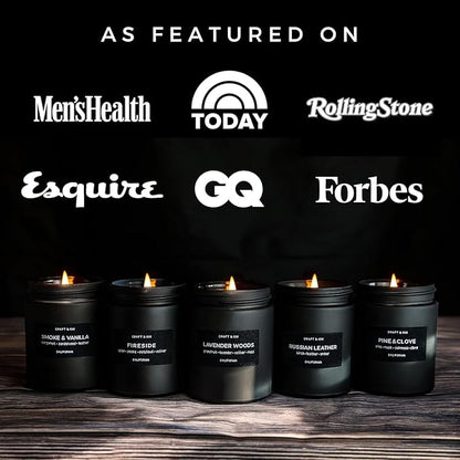 Craft & Kin Premium Smoke & Vanilla Candle | Black Christmas Scented Candles for Men | Long Lasting with 45 Hour Burn Time, 7.6oz | Soy Holiday Candle | Aromatherapy at Home | Gifts for Men