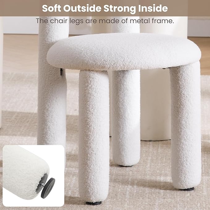 DUOMAY Modern White Boucle Dining Chairs Set of 8, Sherpa Upholstered Kitchen Chairs Armless Barrel Back Dining Chair, Living Dining Room Chairs, Reception, White