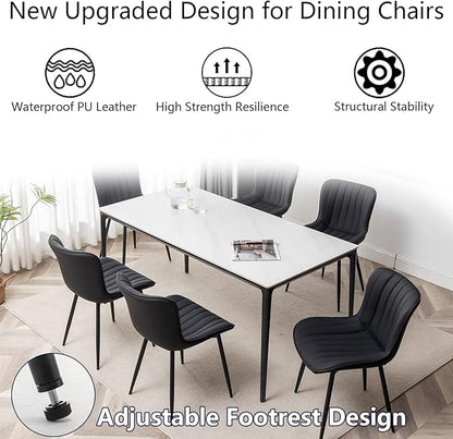 Leather Dining Chairs Set of 6, Upholstered Dining Room Chairs with Metal Legs, Modern Dining Chair for Dining Room, Kitchen (Black)