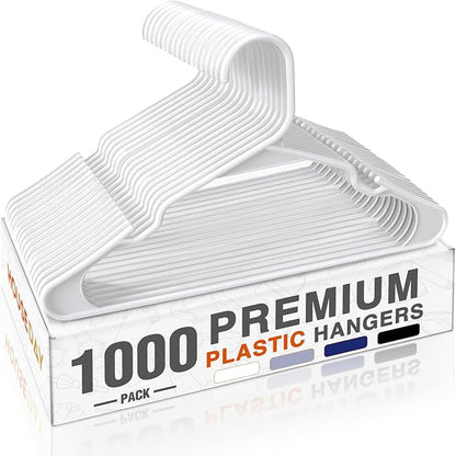 HOUSE DAY 1000 Pack Plastic Clothes Hangers, Commercial Bulk Shipment for Business, Sturdy Durable Notched Hangers Ideal for Retail Dry Cleaners Warehouses, Save Cost & Warehouse Space - White