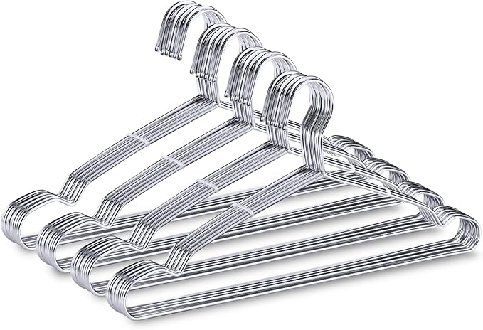 40-Pack Heavy-Duty Stainless Steel Hangers – 15lb Capacity, Rustproof Metal Closet Hangers with Notched Design for Straps, Ideal for Home, Dorm, Laundry & Outdoor Use, Silver