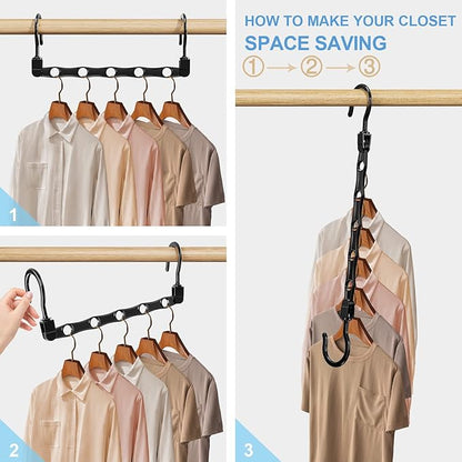 24 Pack Hangers Space Saving Magic Space Saver Storage Smart Plastic Clothes Hanger Organizer Closet Organizers and Storage for Closet Wardrobe Apartment College Dorm Room Essentials, Black