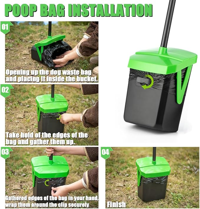 Pooper Scooper Swivel Bin & Rake with 100 Waste Bags, Dog Pooper Scooper with Bag Attachment for Large Medium Small Dogs, Poop Scooper with Lid for Lawn Yard Dog Kennel