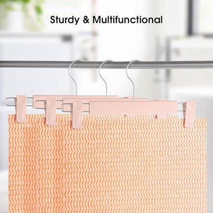 Clothes Pants Hangers, Space-Saving Skirt Holders with 360 ° Swivel Hooks, Adjustable Clips, Trouser Hangers, Clothes Coat Garment Jeans Hangers (20 Pack, Pink)