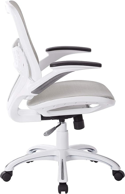 Office Star Ventilated Manager's Office Desk Chair with Breathable Mesh Seat and Back, White Base, White