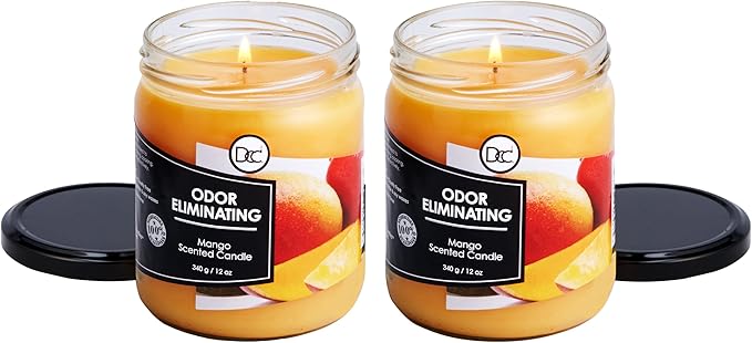 Mango Two Pack Odor Eliminating Highly Fragranced Candle - Eliminates 95% of Pet, Smoke, Food, and Other Smells Quickly - Up to 80 Hour Burn time - 12 Ounce Premium Soy Blend