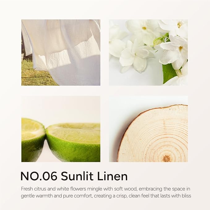 Sunlit Linen Luxury Scented Candles, 9oz Soy Wax Candles for Home Scented, Linen, Jasmine, White Lemon, Wood Scent, Long Burning Time, Christmas Gifts for Women, Friends, Men, Housewarming